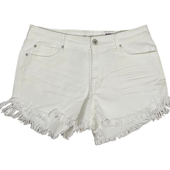 INC Women's Denim High Rise Frayed Hem 3" Jean Shorts White 12 31 - $50 - Picture 1 of 9